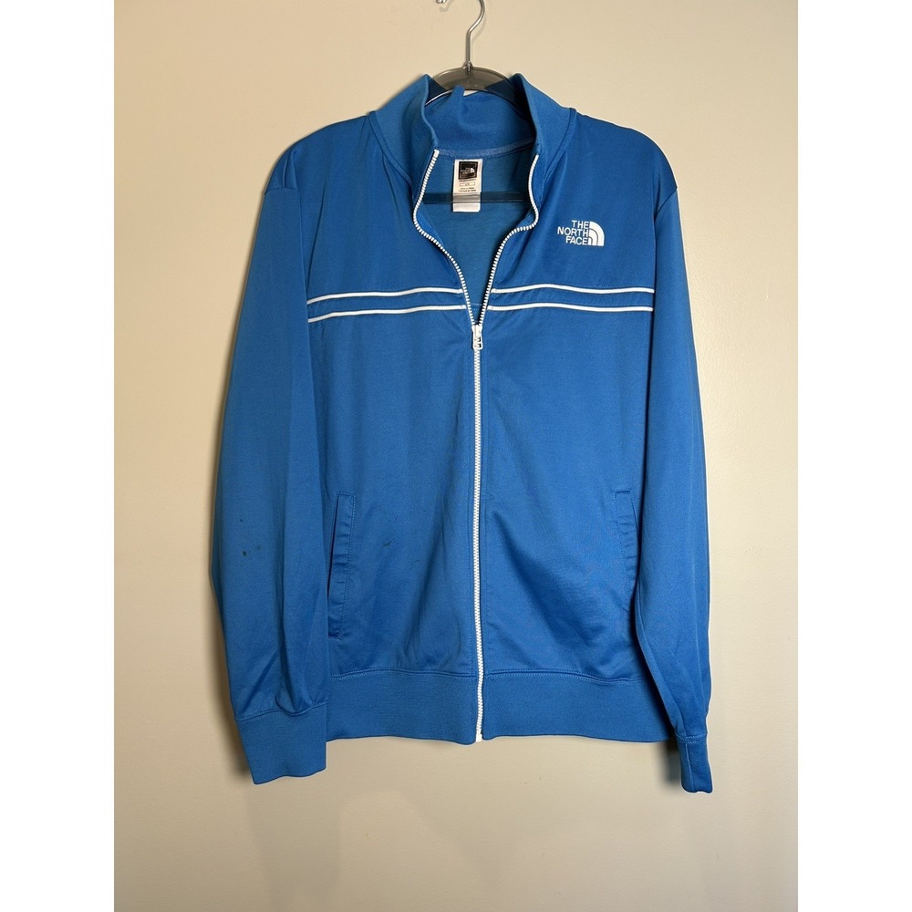 The North Face Men Large Blue Full Zip Track Stripe Athletic Outdoor gym jacket